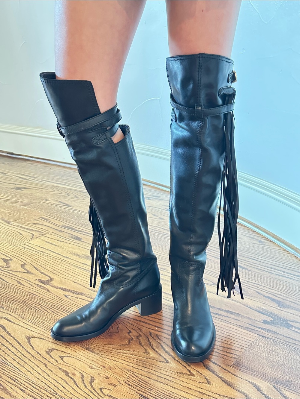 GUCCI Over-The-Knee Black Fringe Tassel Boots Size 39🌸